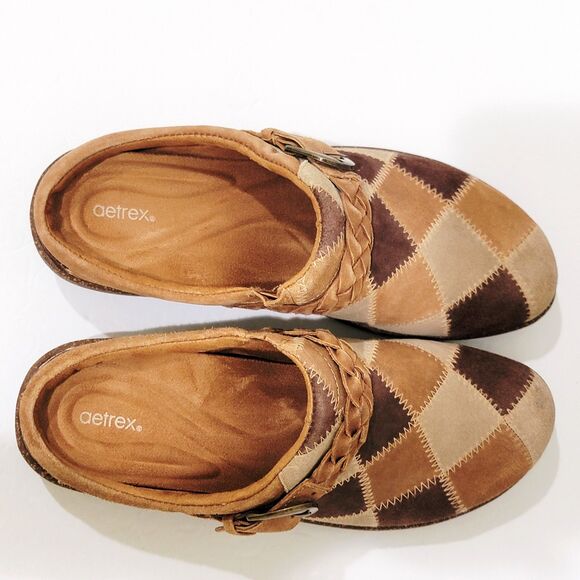 Aetrex Libby Clogs Size 40 Womens 9-9.5 Patchwork Boho Brown Mules Slip On Shoes - Picture 8 of 12